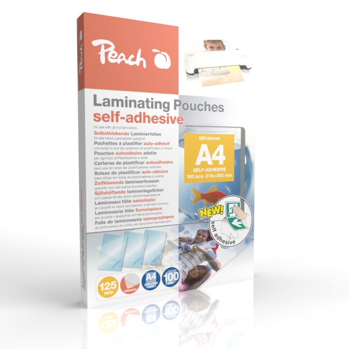 Peach 100 x A4 Laminierfolien, 125 mic, selbstklebend