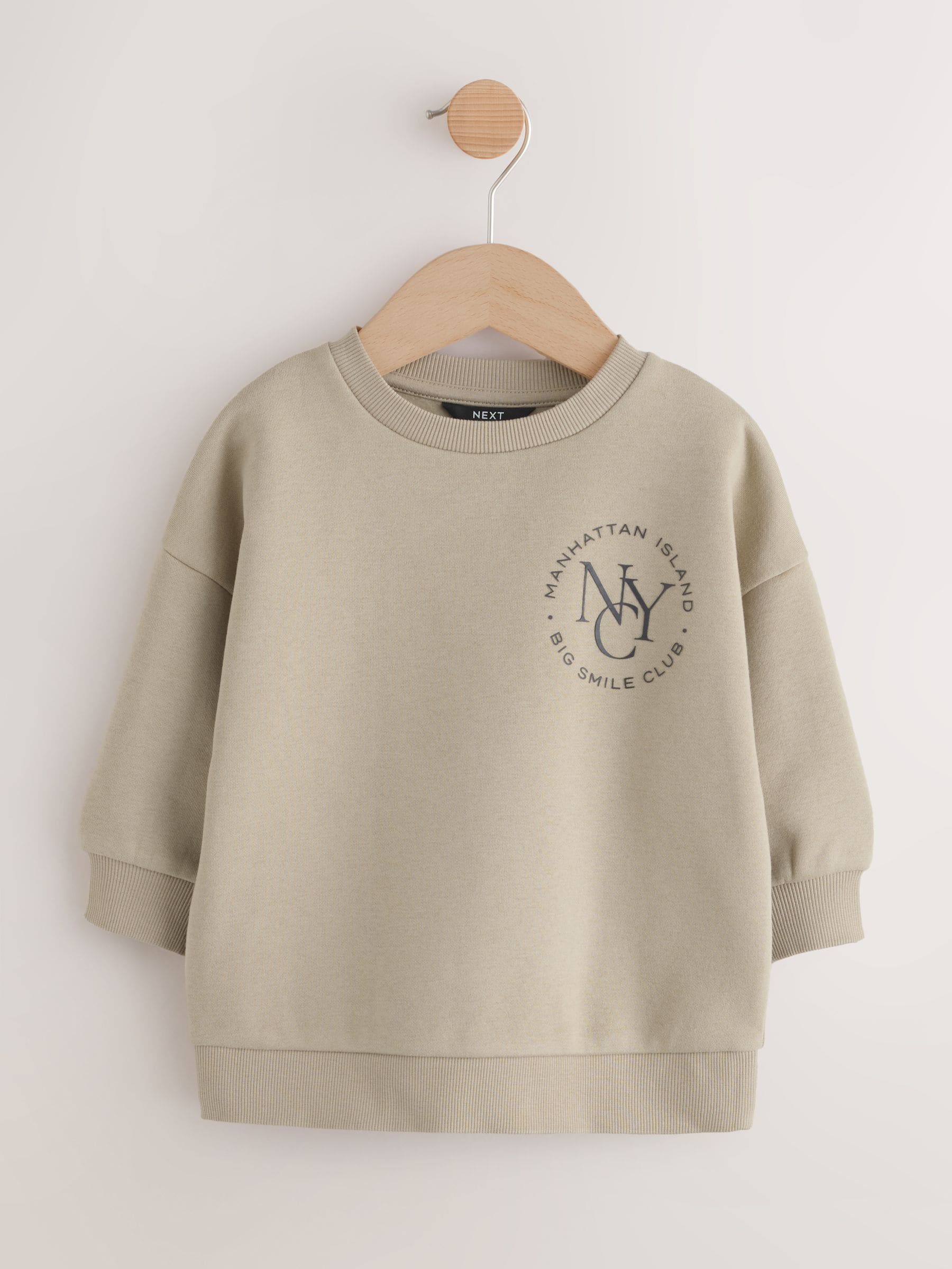 Cement - Jersey sweatshirt met ronde hals en print op de rug (3mnd -7jr)