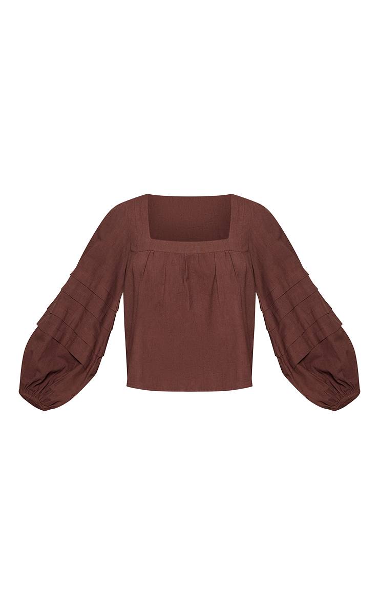 Marron Ensemble Coordonné Blouse En Coton À Manches Ballon