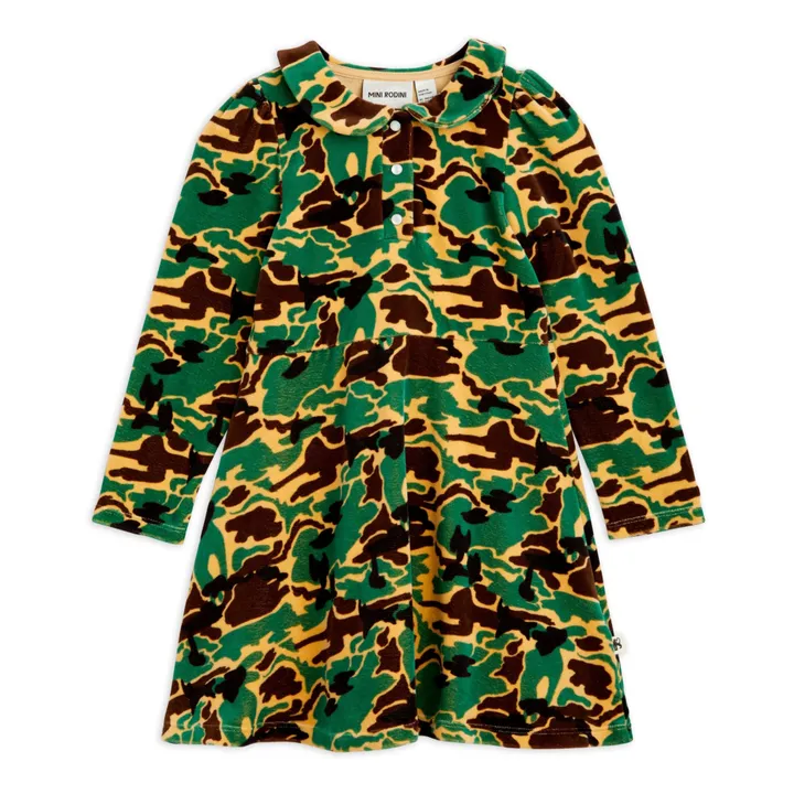 Mini Rodini Robe Velours Bio Camo | Vert