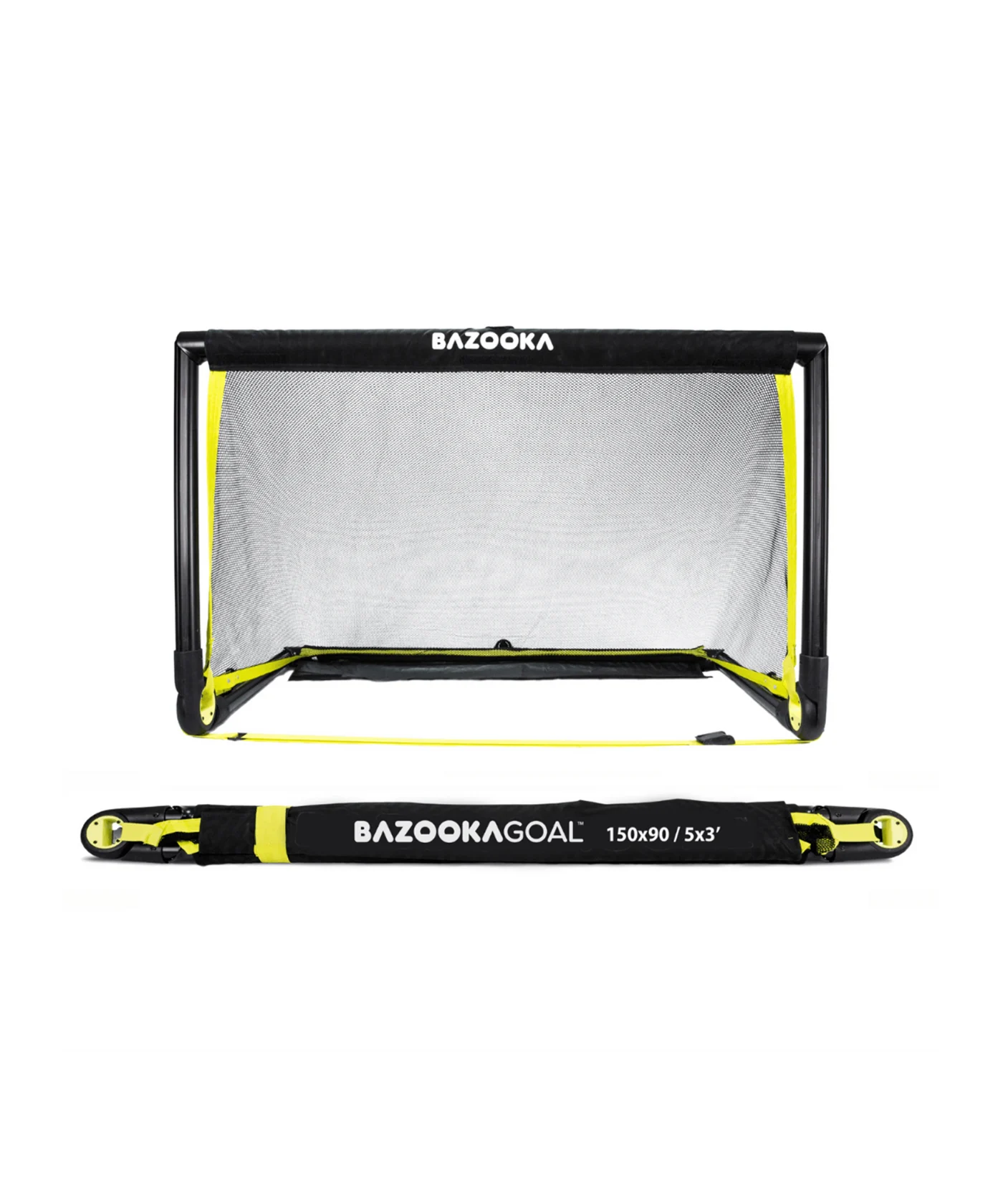 BAZOOKAGOAL Teleskoptor 150x90 cm Schwarz Gelb | Bazooka Tore für Funino Konzept | BGXL1