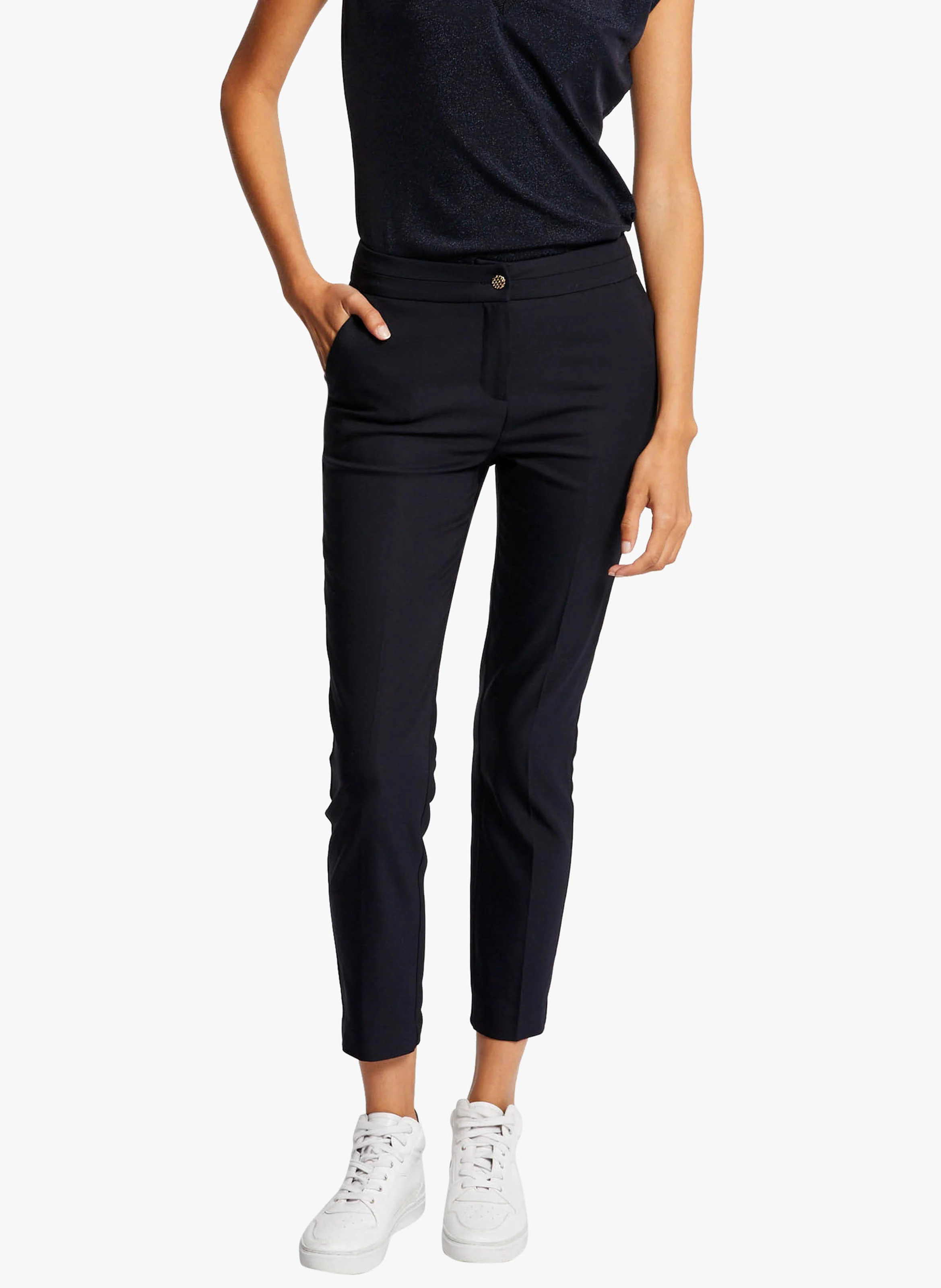 PLIME.F - Pantalon slim 7/8 en coton mélangé| Bleu