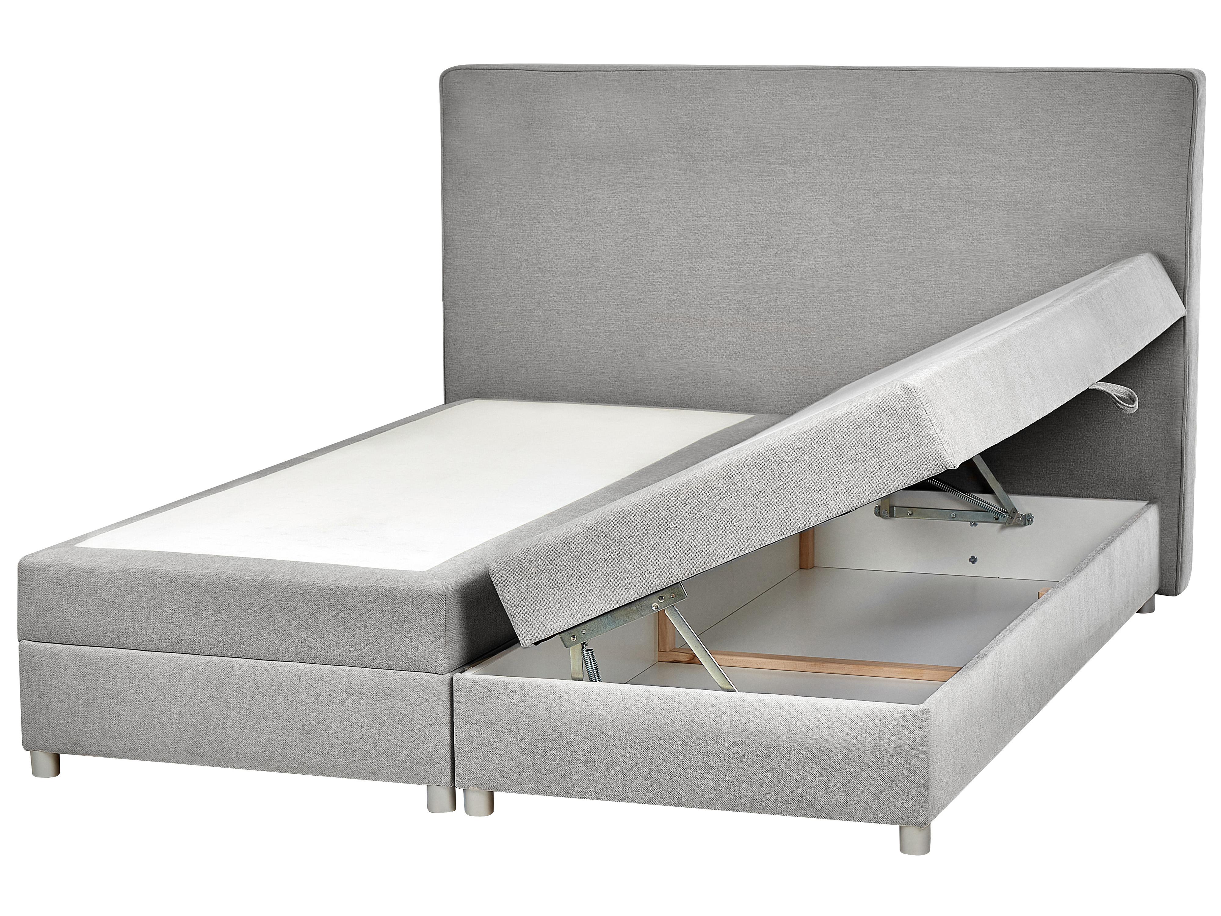 Boxspring met opbergruimte Stof MINISTER 180 x 200 cm Lichtgrijs