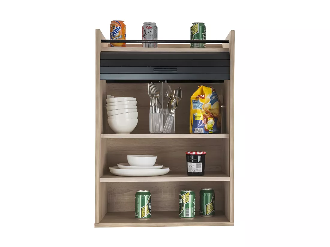 Meuble de rangement de cuisine à rideau Bois/Noir - LUKE