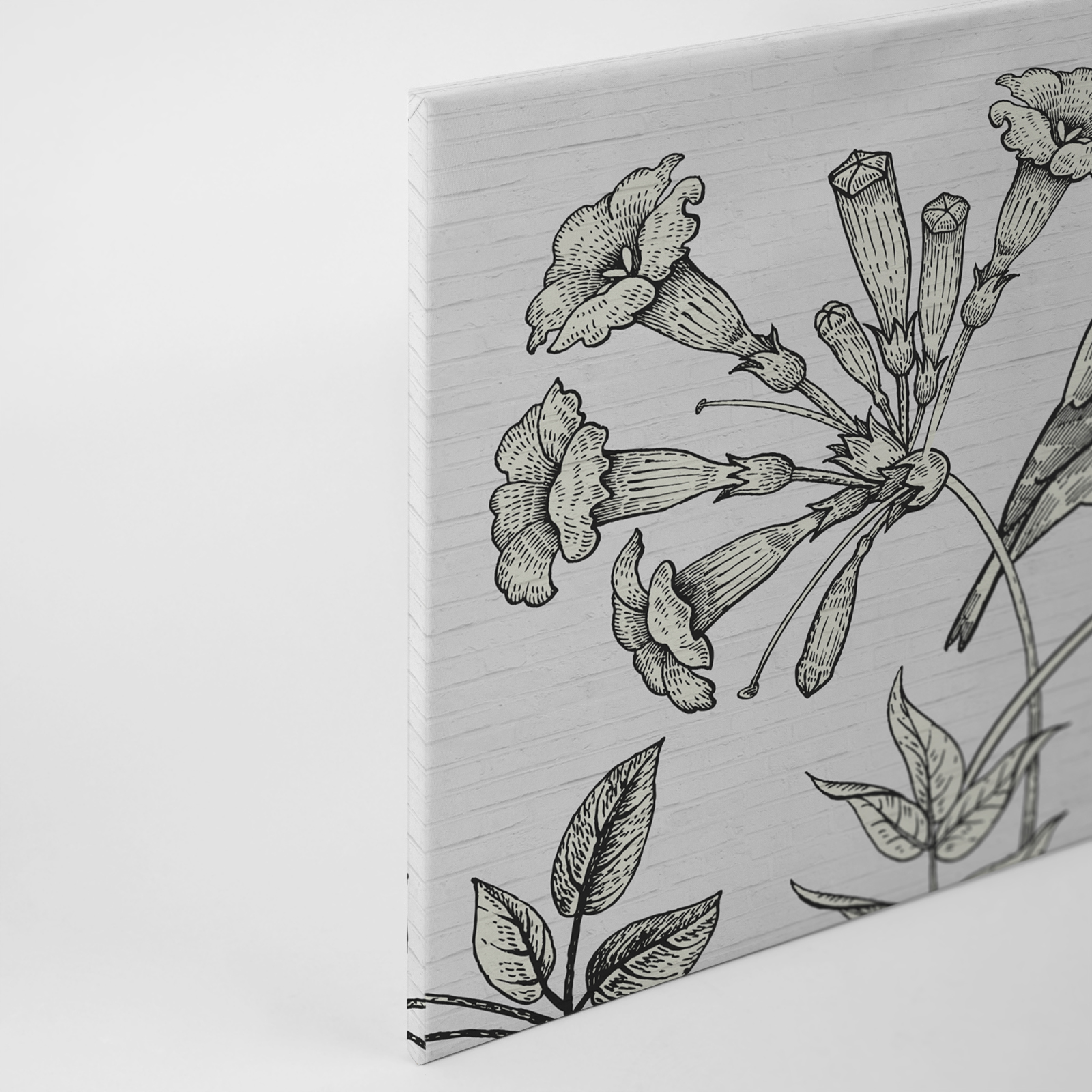 Leinwandbild VOGEL AUF BLUME 1 - schwarz-weiß - 90x60 cm