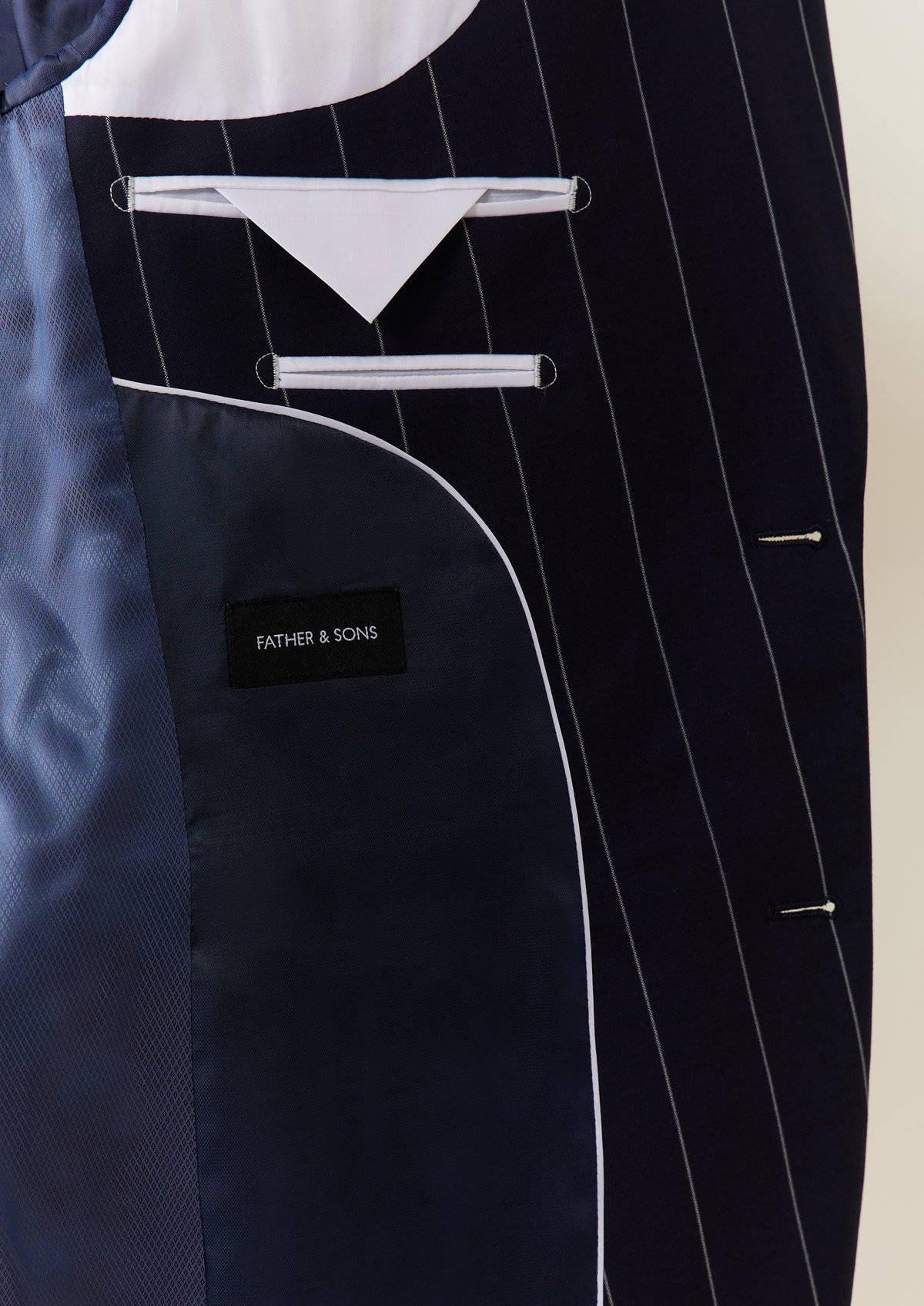 Costume 2 pièces Slim en laine bleu marine à rayures blanches