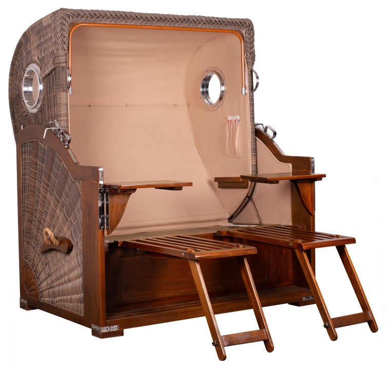Westerland strandstoel, mahonie, patrijspoort, PE grijs, design 588