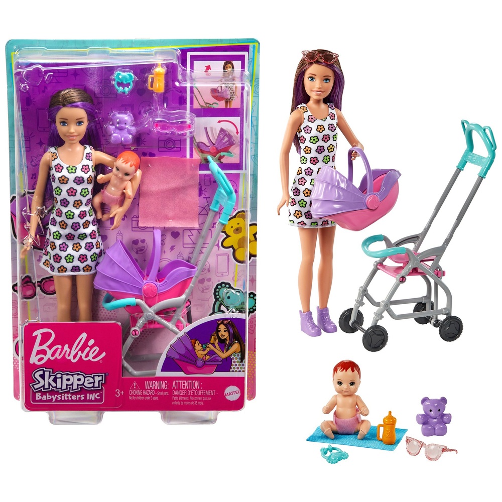 Barbie Skipper Babysitter-Kinderwagen und 2 Puppen Spielset