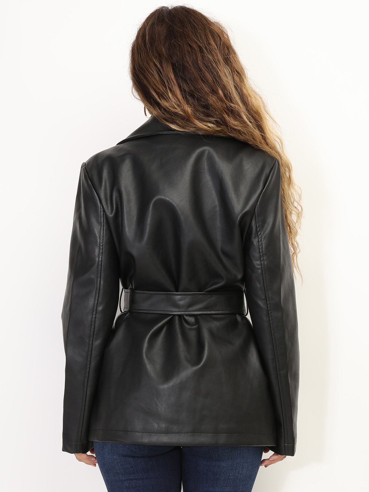 Veste croisée en simili à nouer- Noir