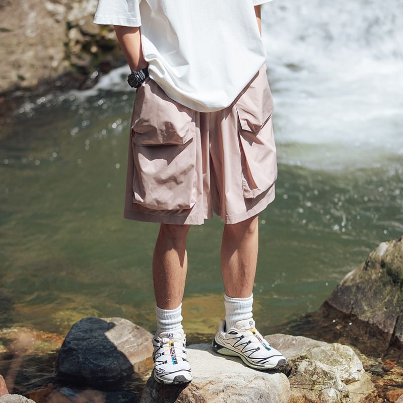 Giuliana - Effen cargoshorts met trekkoordtaille