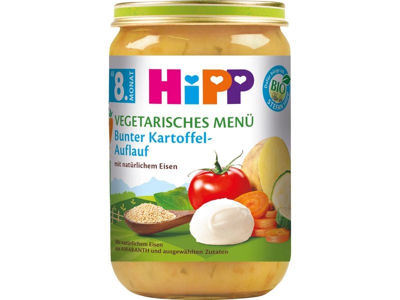HIPP Menü Bunter Kartoffel-Auflauf 220 g Vegetarisches Menü mit natürlichen Eisen