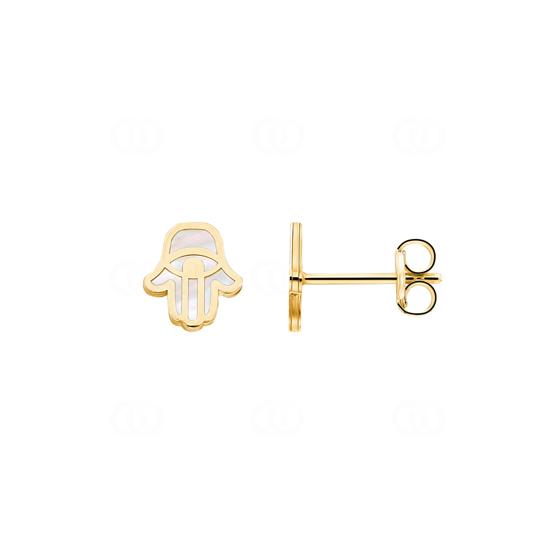 Ohrstecker 750/18 K Gelbgold Fatima-Hand mit Perlmutt