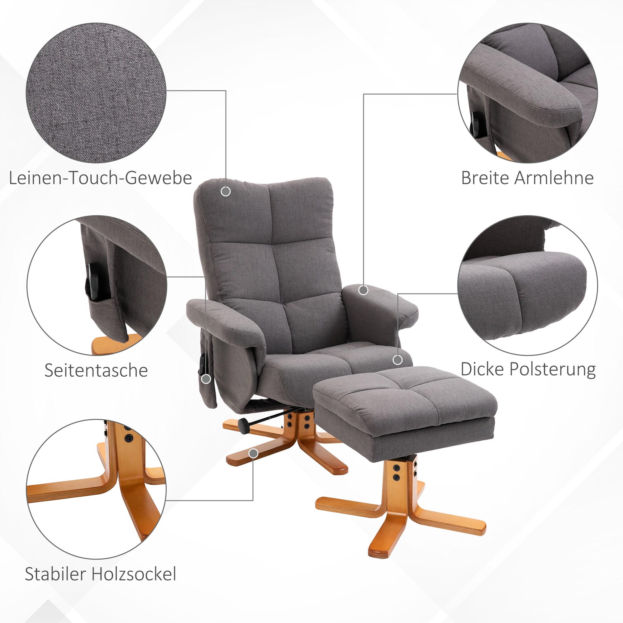 HOMCOM Massagestuhl mit Fußhocker und Stauraum B80 x T86 x H99 cm, B80 x T118 x H83 cm