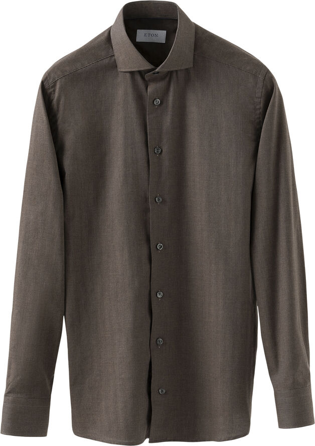 ETON Contemporary Fit Dark Brown Herringbone Wrinkle Free Flannel Shirt Mørkebrun