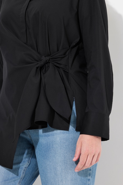 Bluse, drapiert, Hemdkragen, Langarm, Biobaumwolle