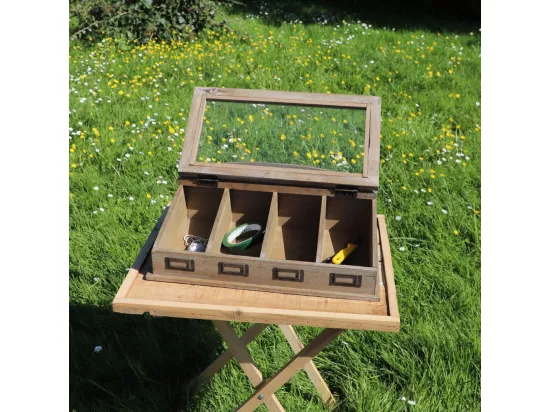 Boîte à couvert rangement couverts vitrée cuisine bois marron 45cm