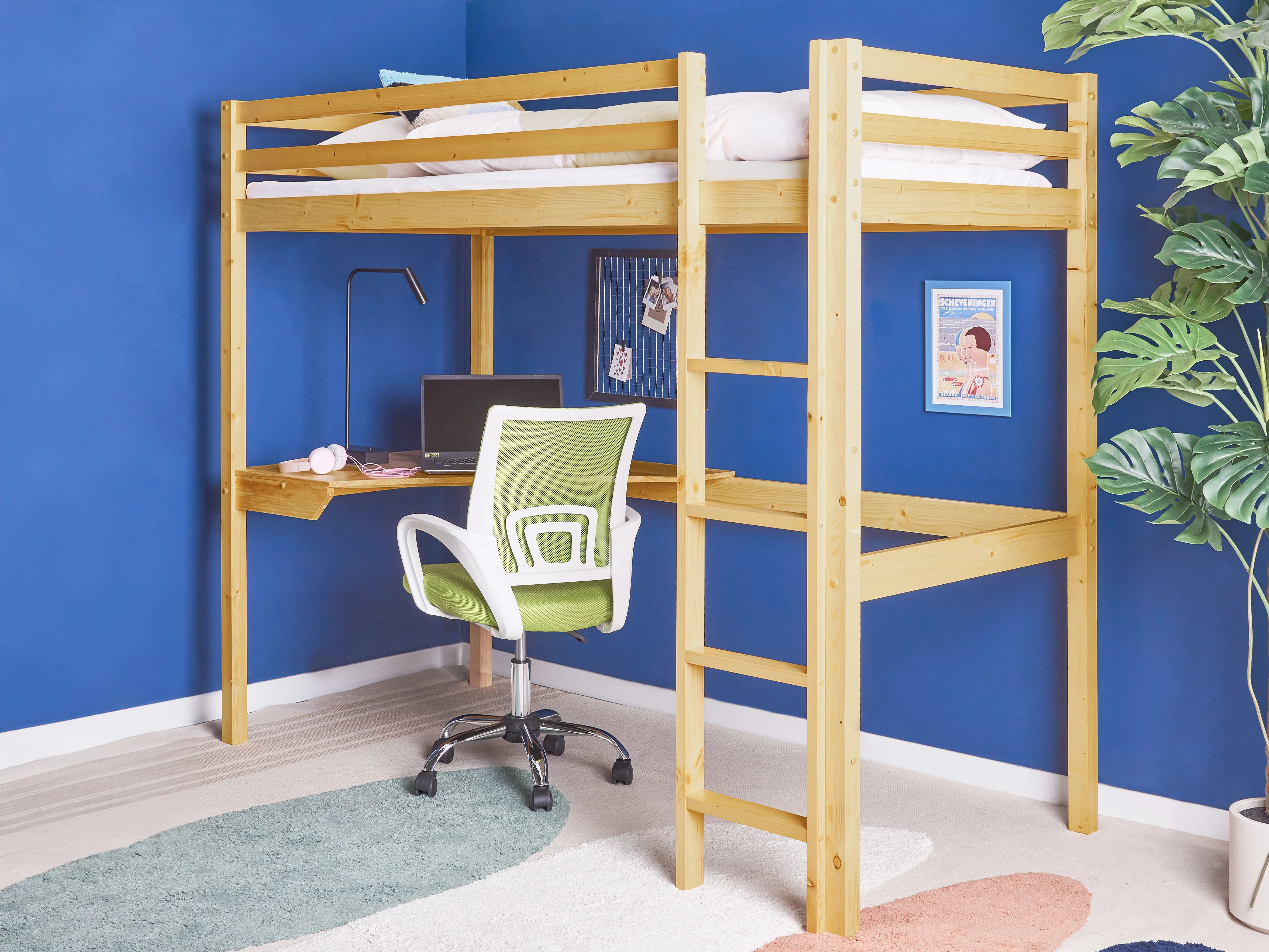 Hoogslaper met bureau Dennenhout LOURY 90 x 200 cm Lichtbruin
