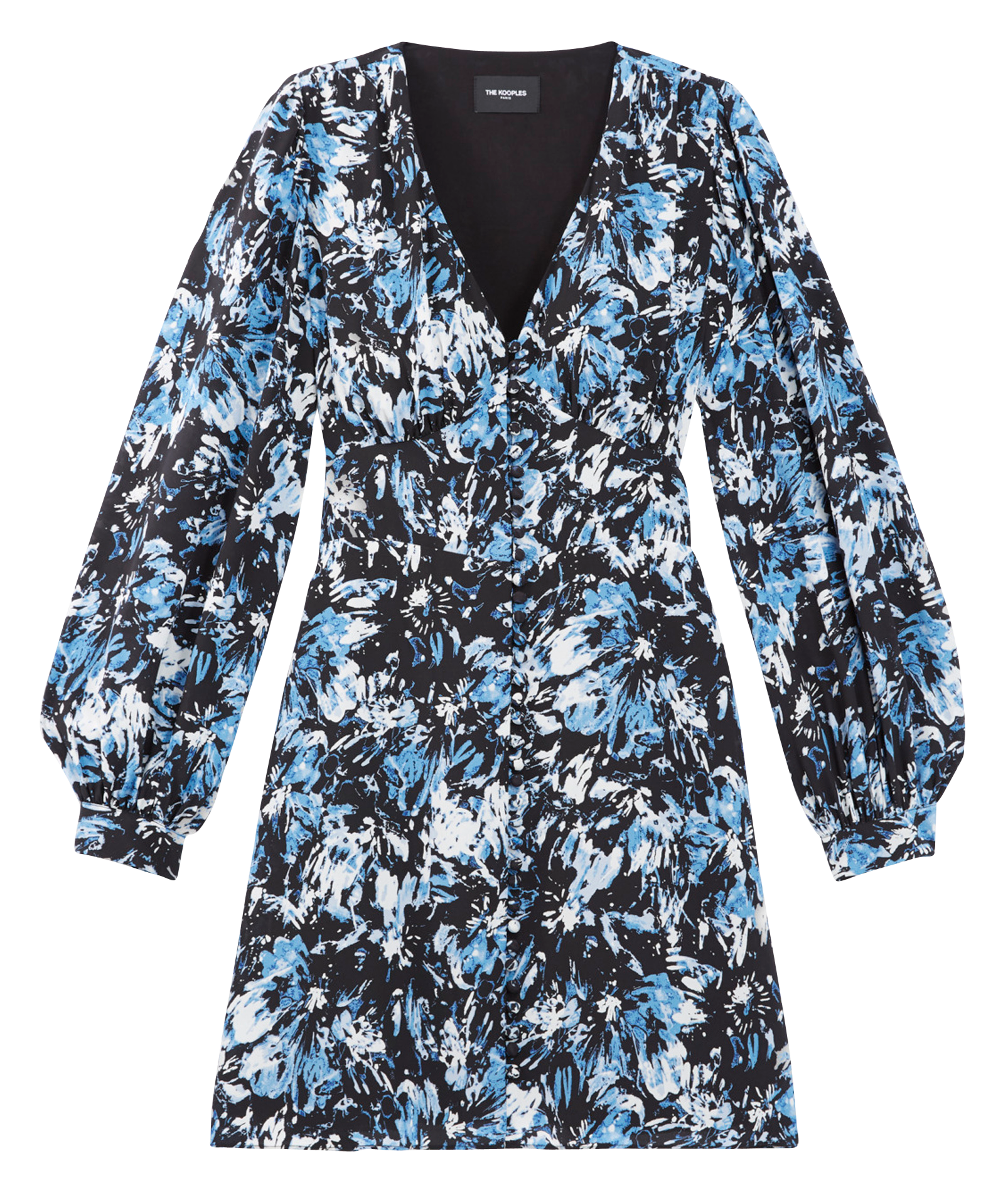 Robe courte col V imprimée en soie | Multicolore