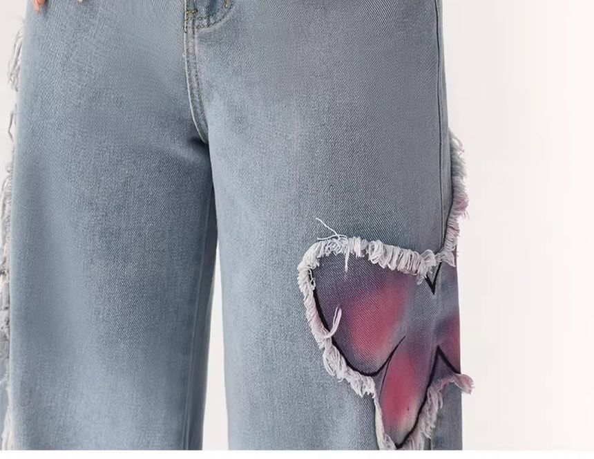 Vhancy - High Waist Washed Butterfly Wide Leg Jeans