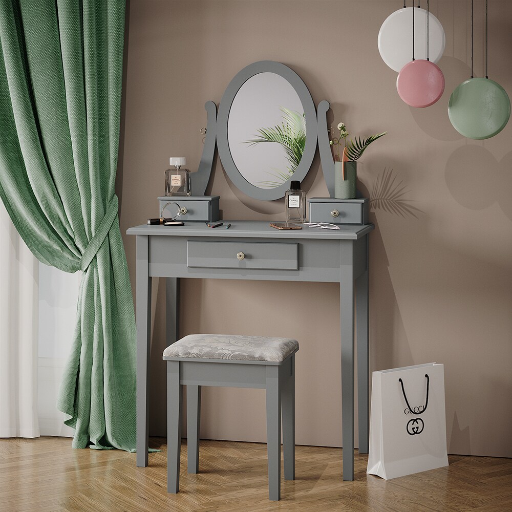 Vicco Schminktisch Frisiertisch Kosmetiktisch Annie Grau Schminkspiegel Hocker 75x134 cm Barock Schlafzimmerkommode Schminkkommode Schublade Ablage Aufbewahrung Frisierkommode Make-Up-Tisch
