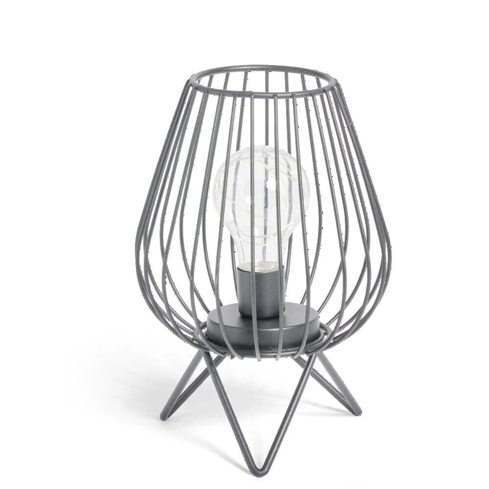 Lanterne LED ajourée métal noir sur pieds Ø15xH22cm