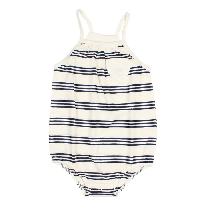 Búho Barboteuse Rayée Coton Flammé | Bleu marine