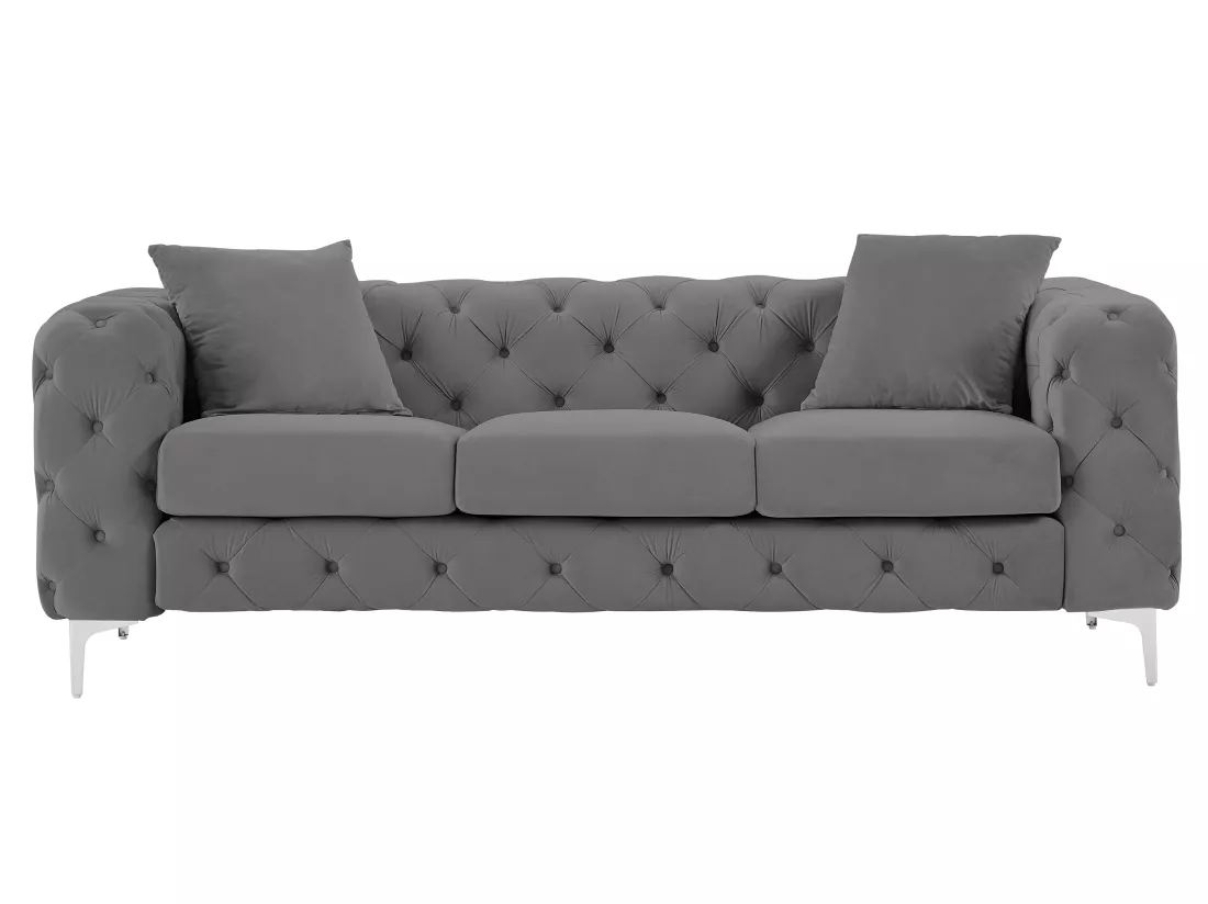 Canapé 3 places chesterfield en velours anthracite EDWINA