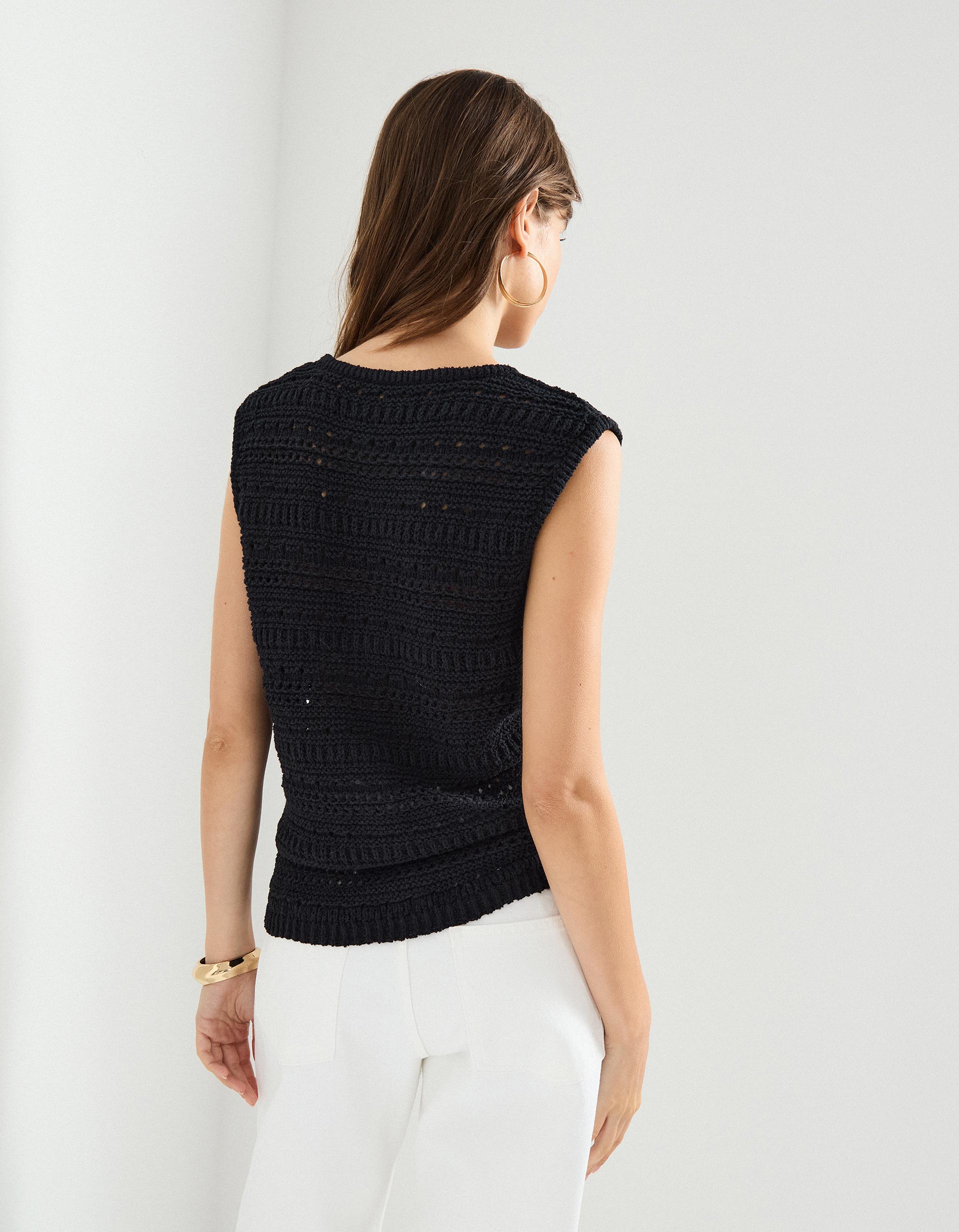 Colete de Crochet, Mulher, Preto