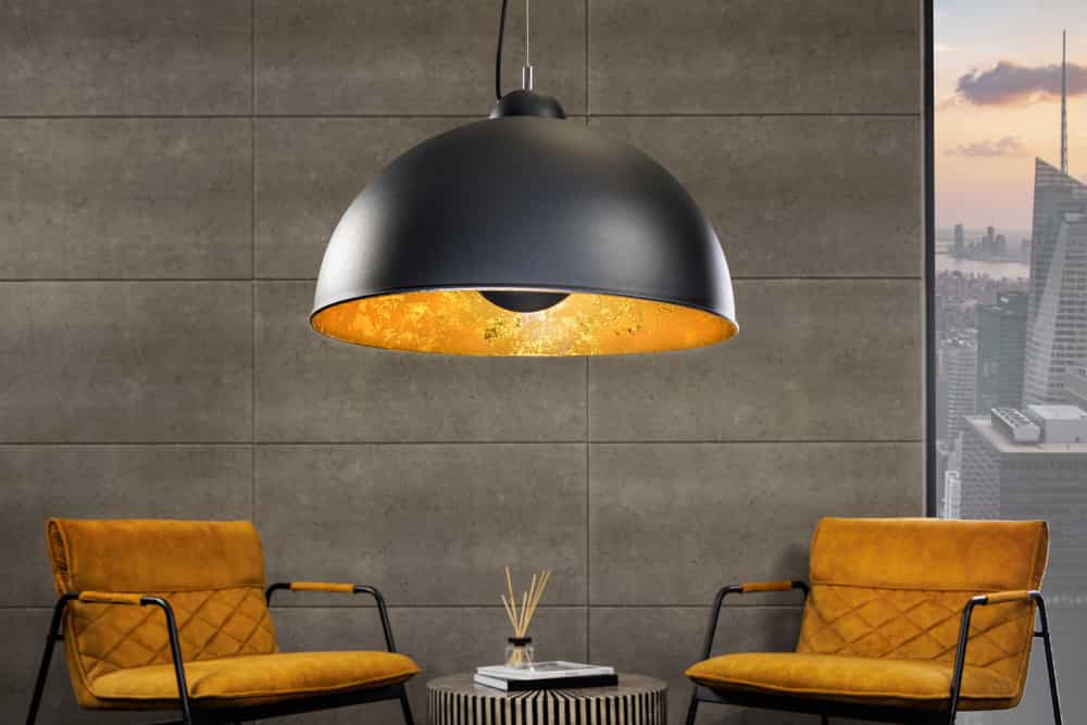 Industrial Design Hängelampe STUDIO 55cm schwarz Blattgold-Optik Hängeleuchte