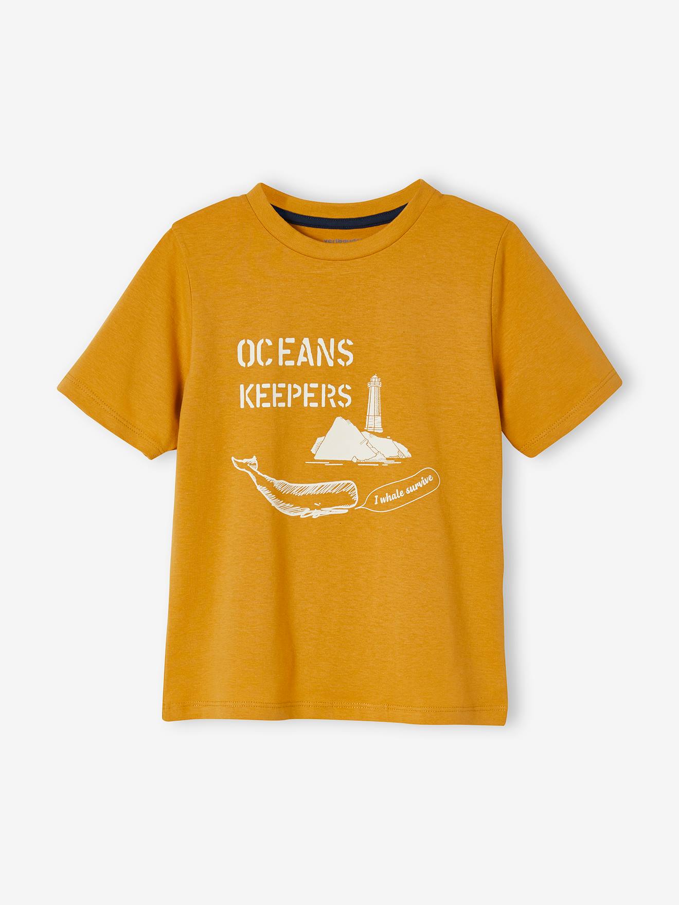Conjunto de 2 pijamas com shorts, certificado Oeko-Tex®, para meninos, amarelo liso tamanho médio com estampa de baleia.