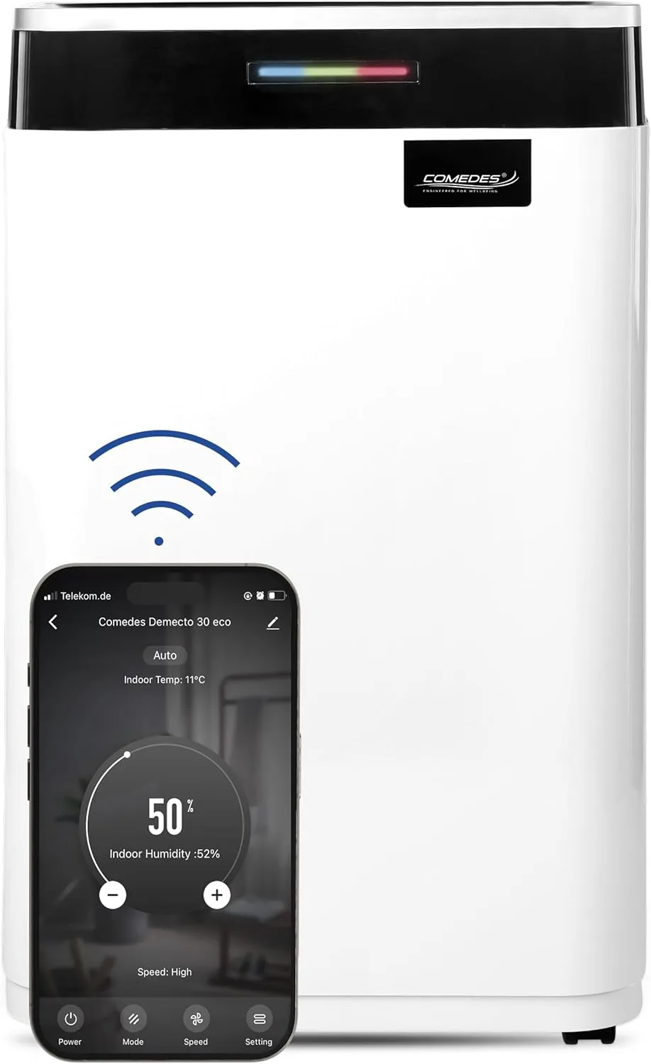 Comedes Demecto 30 eco WiFi – Luftentfeuchter Bautrockner (max. 25 Liter / 24h) Geeignet für alle Räume und Keller bis zu 100m² / 230m³, App-fähig
