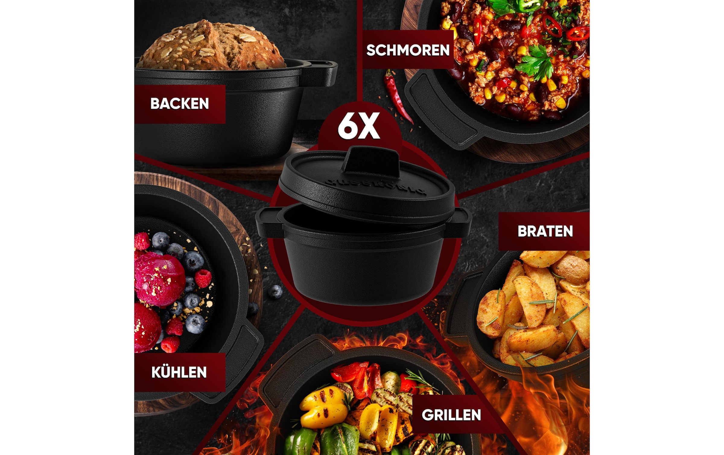 Grilltopf »Gusskoenig Mini Dutch Set 6 Töpfe, Rezeptbuch« Gusseisen
