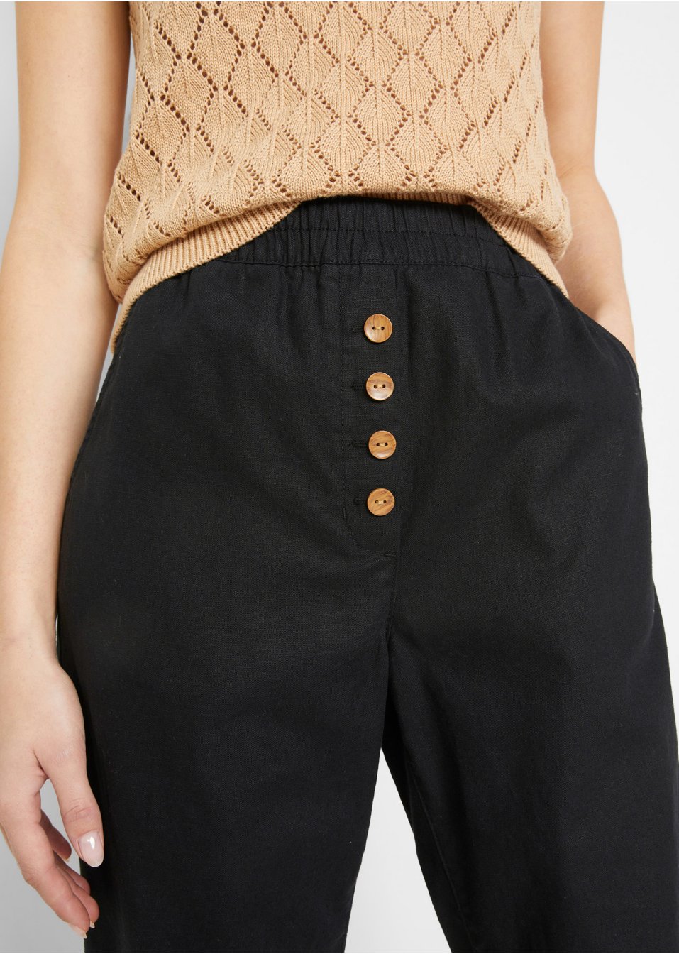 Pantalon 7/8 avec lin majoritaire et taille confortable