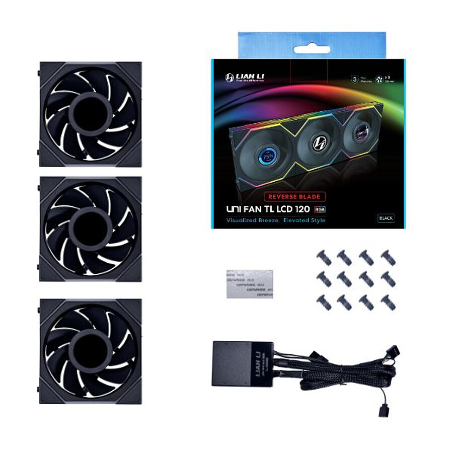 Lian Li Uni Fan TL120 LCD Reverse Blade - Noir - Pack de 3 + Contrôleur