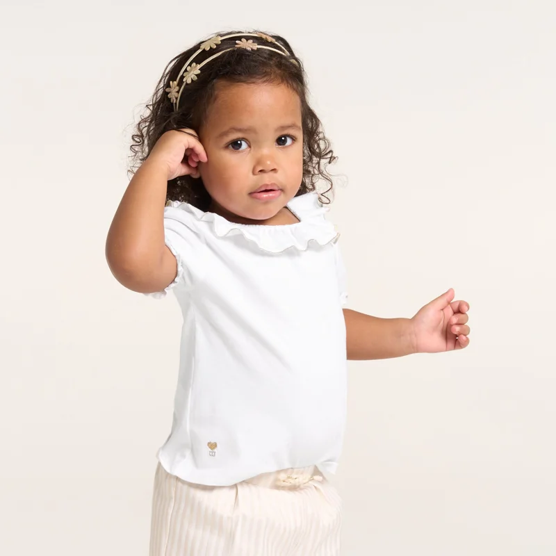T-shirt col volanté brillant blanc bébé fille Blanc