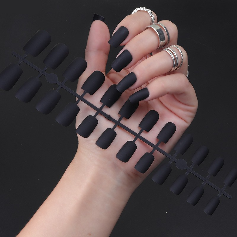 (24er Set) Finger Kunstnägel Press On Nails für die Maniküre Matt - Schwarz