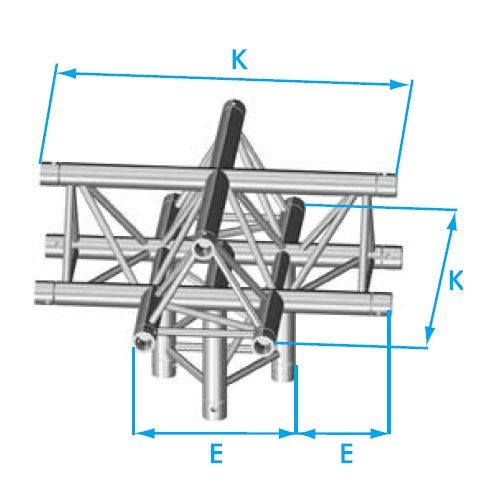 Prolyte X30D-C023 driehoek truss 5-weg stuk horizontaal up