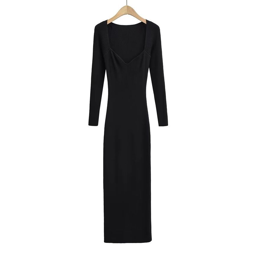 Reknovine - Lange mouw gebreide maxi-bodyconjurk