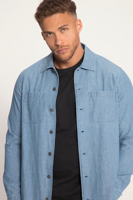 STHUGE Hemd, Overshirt, Denim-Optik, Langarm, Kentkragen, bis 8 XL