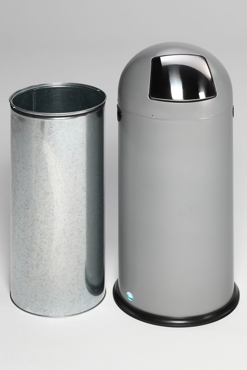 PROREGAL Classic Afvalbak met Klep, Binneninzet 52 Liter, HxBxD 88 x 46,5 x 46,5 cm, Gegalvaniseerd Staal, Zilver