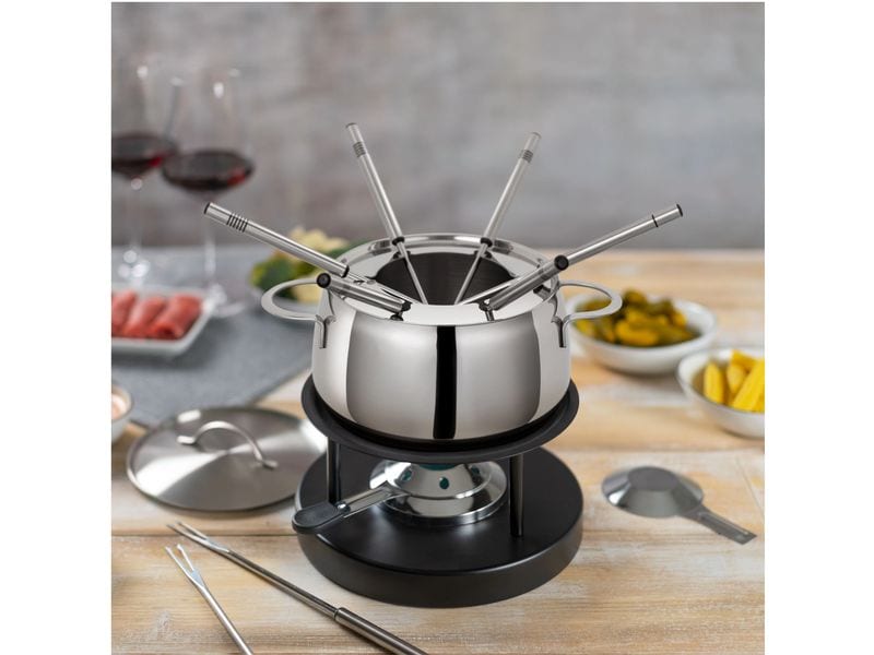 Kuhn Rikon Fleischfondue-Set Engelberg 11 Teile, Silber Fleischfondue Set mit 6 Gabeln