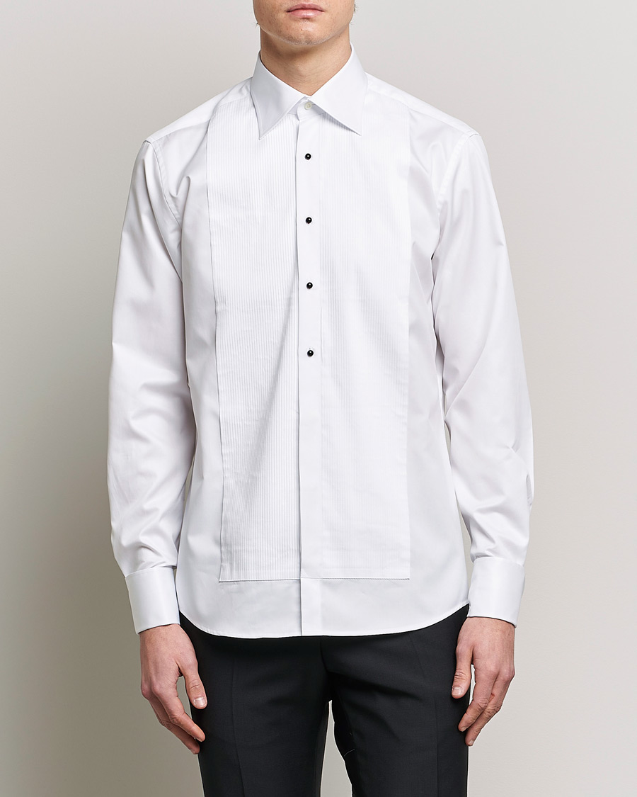 Stenströms Fitted Body Open Smoking Shirt White