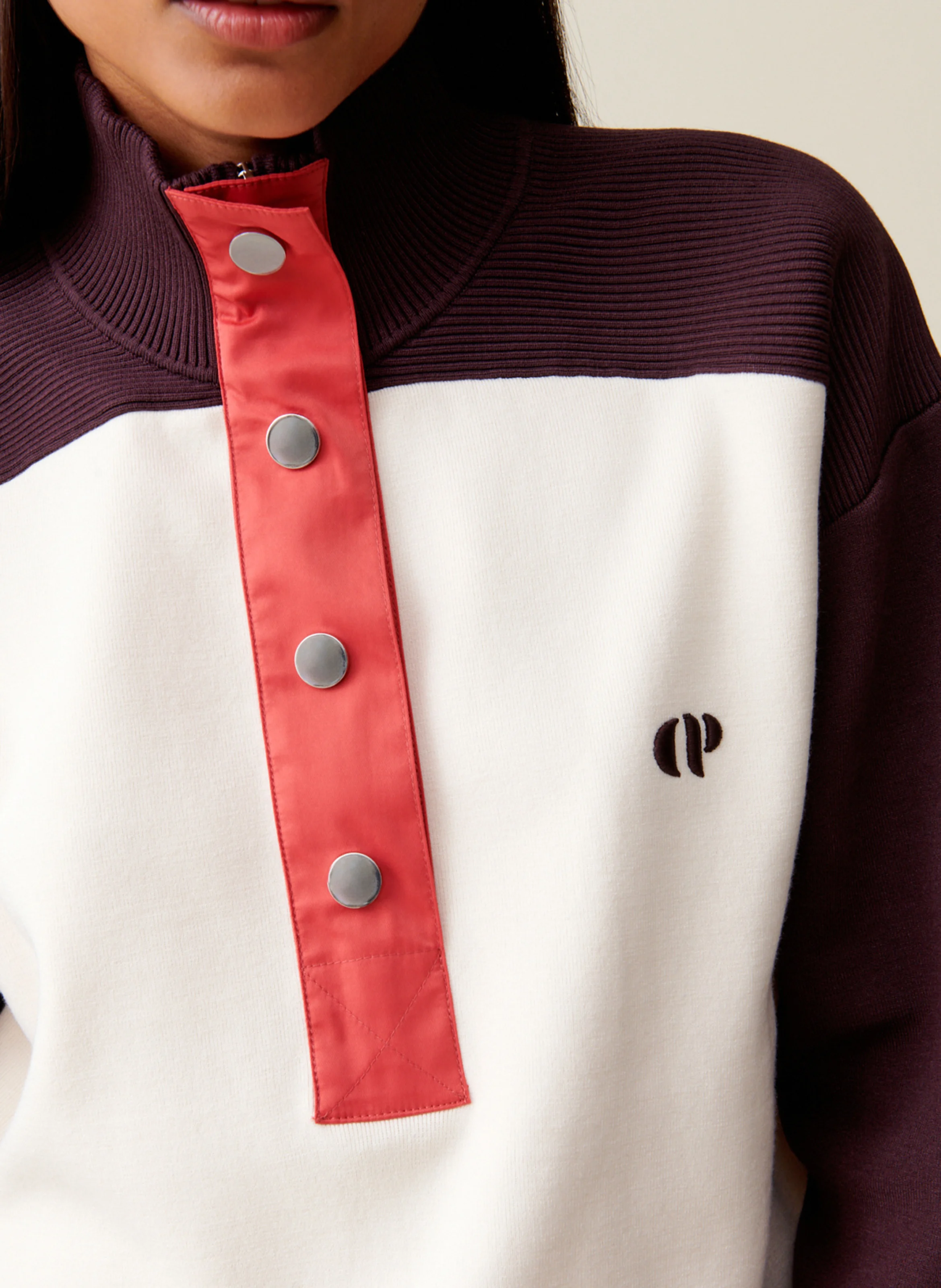 Sweat ample col montant boutonné | Blanc