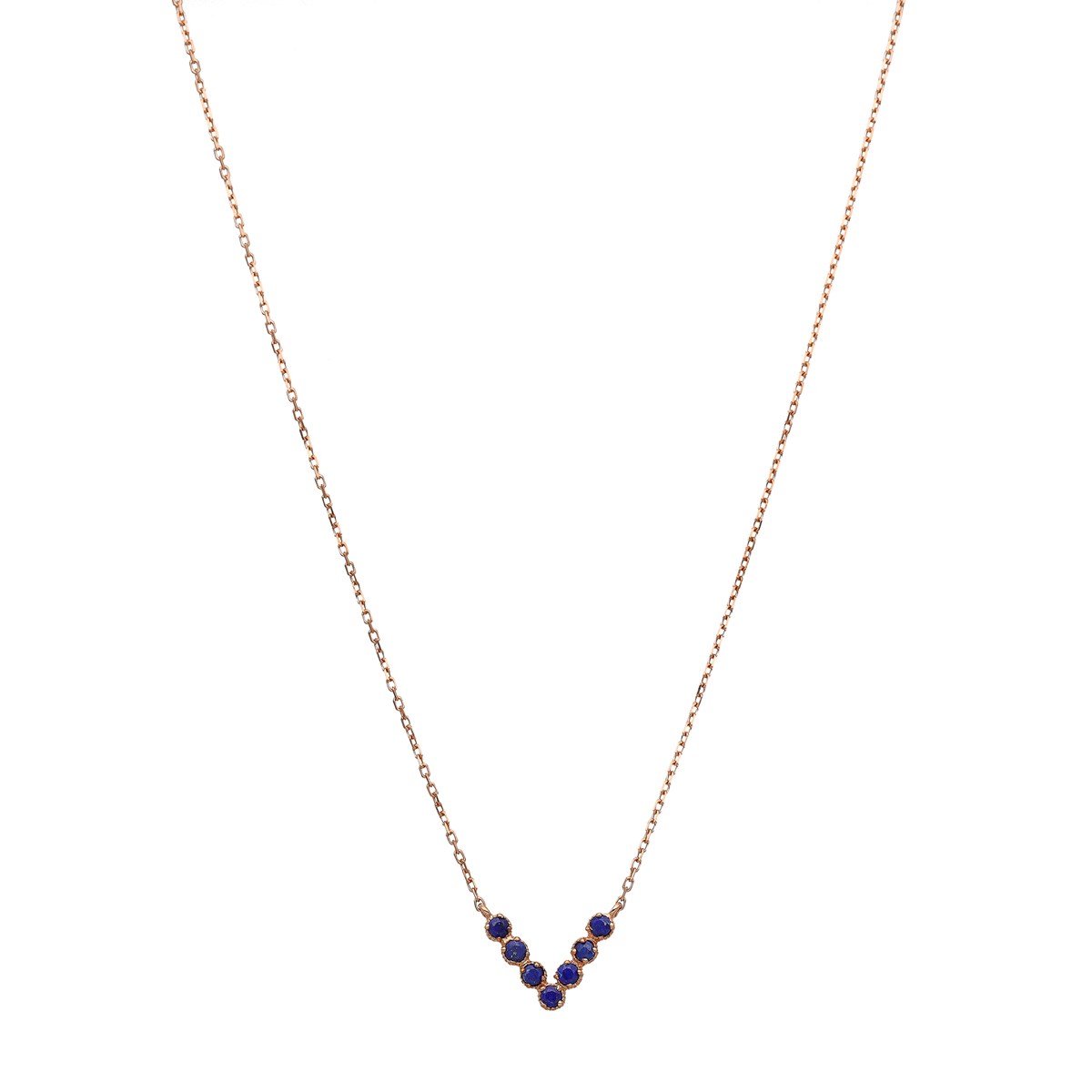Collier Triangle En Argent Rose Et Pierres Naturelles Lapis38 cm - Mediumcm