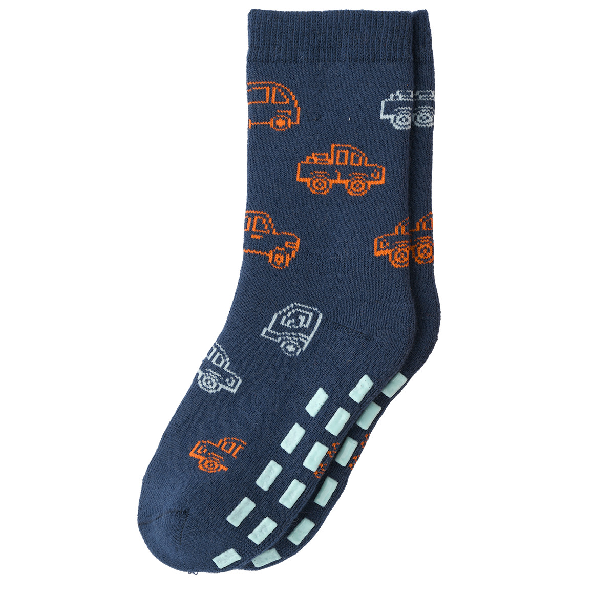 Topomini 3 Paar Baby Stoppersocken mit Auto-Motiven dunkelblau / orange / türkis