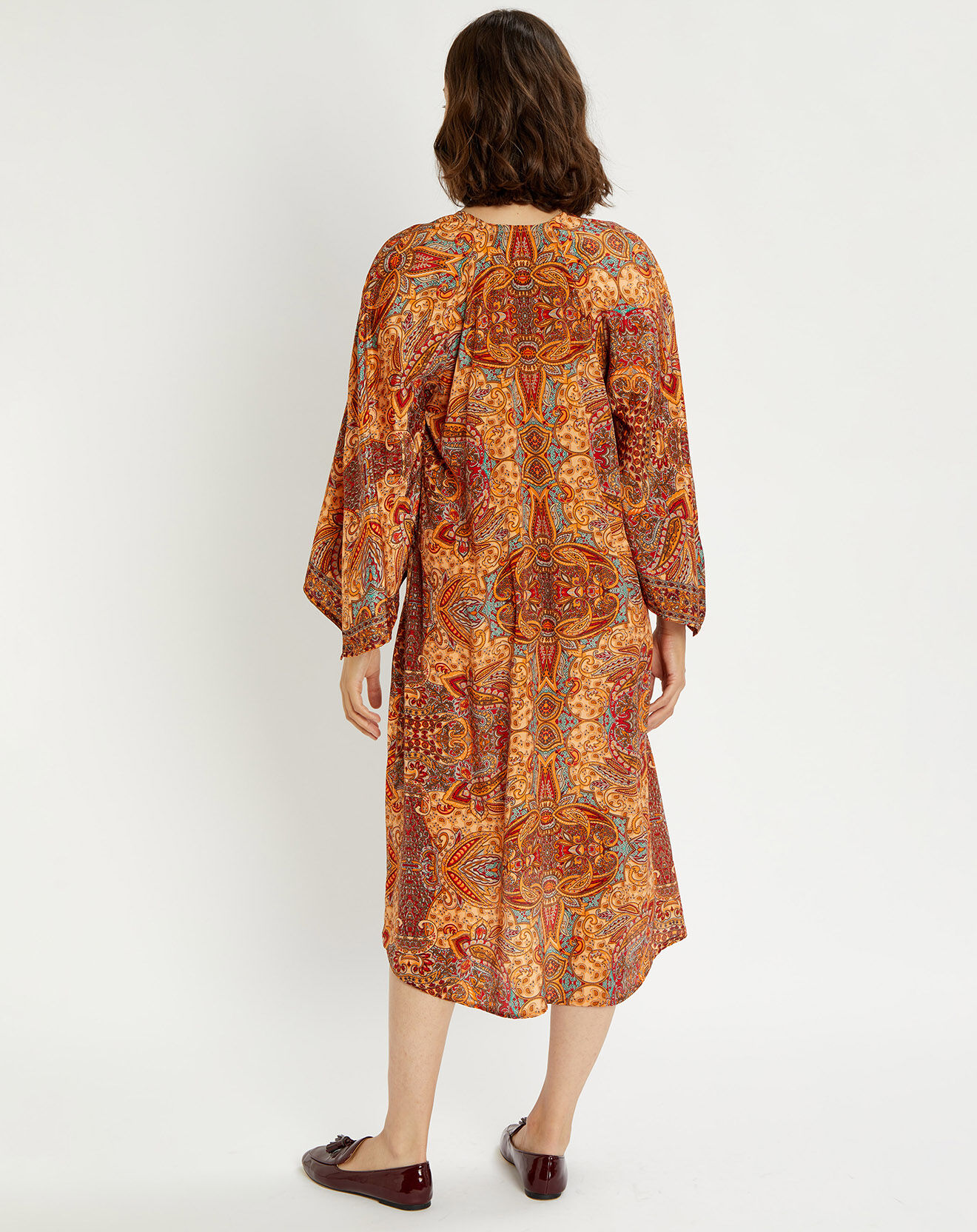 Lauren Vidal Robe en Soie mélangée Sasha imprimée papaye