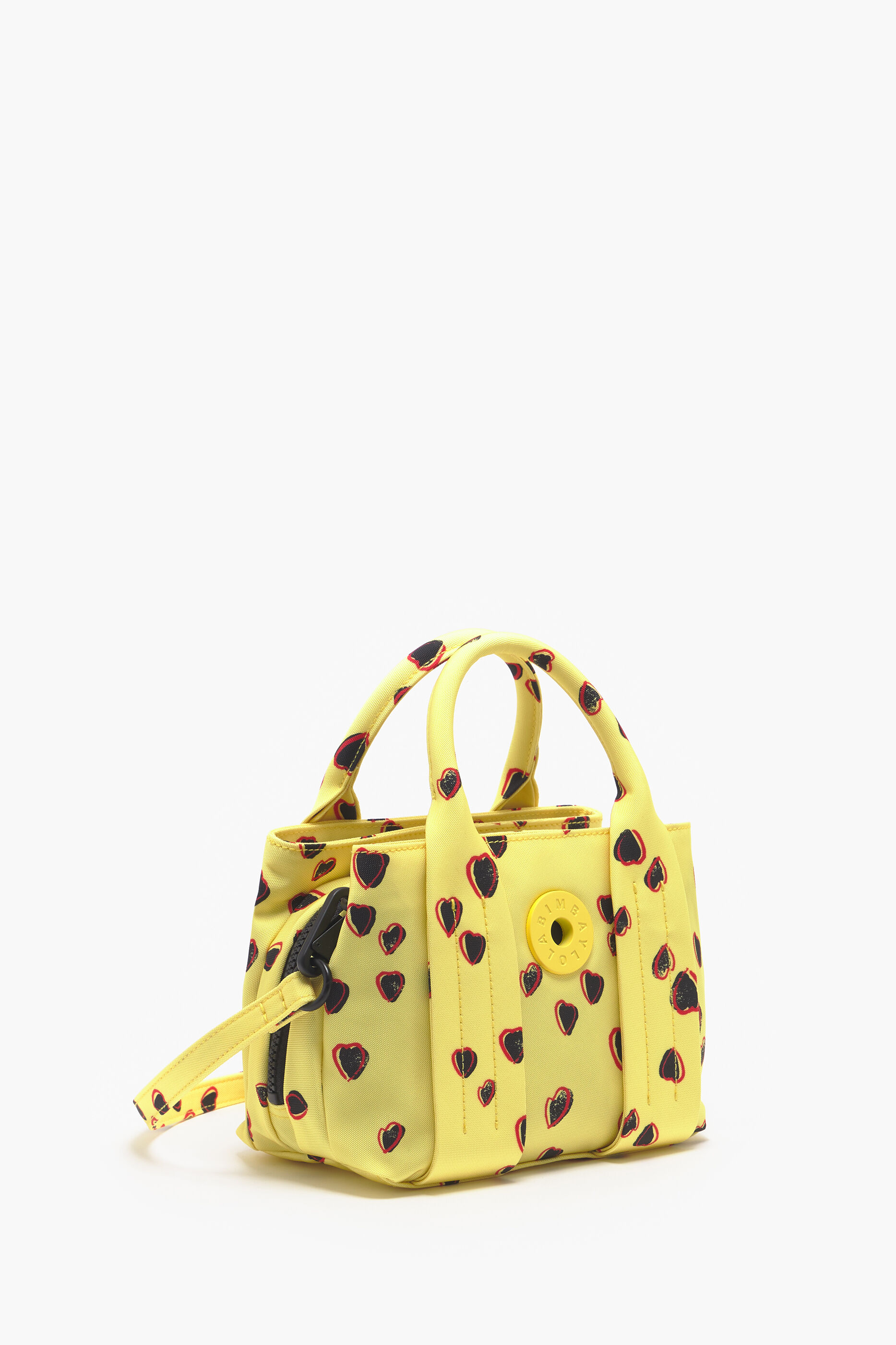 Bolsa de nylon tamanho XS amarela com estampa de corações pequenos