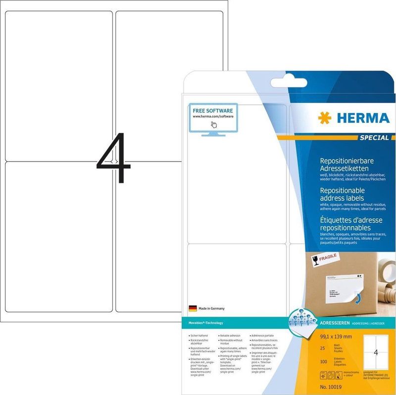 Herma - Etiketten - Wit - 99,1 x 139 mm - Verwijderbaar - 100 stuks