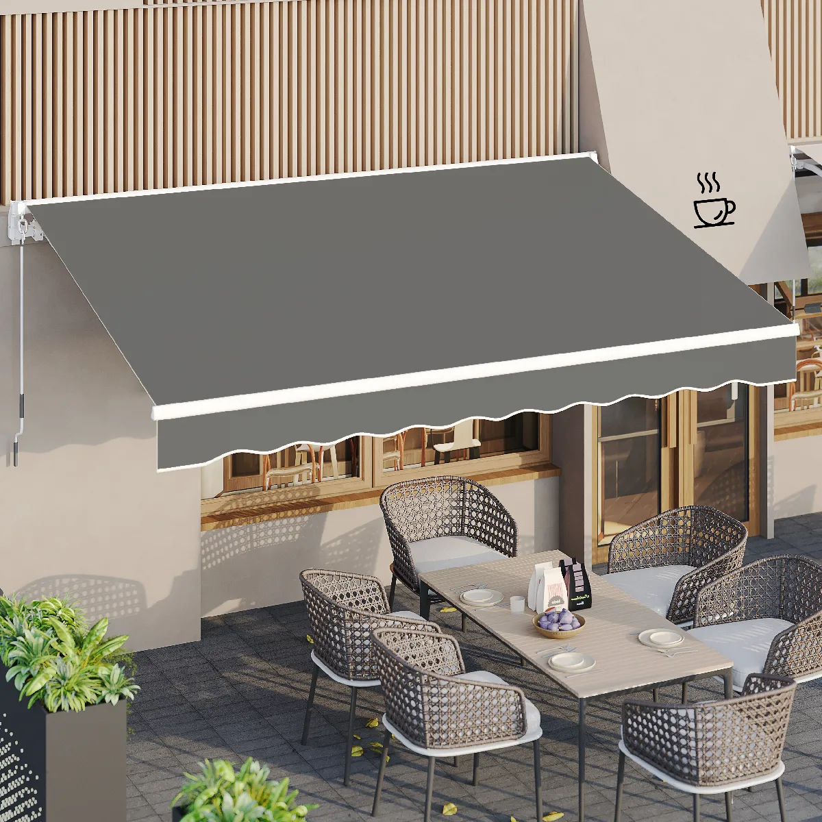 YODOLLA Store Banne Manuel Rétractable - Aluminium Polyester Auvant de Balcon - 4 x 2.5 M - Gris