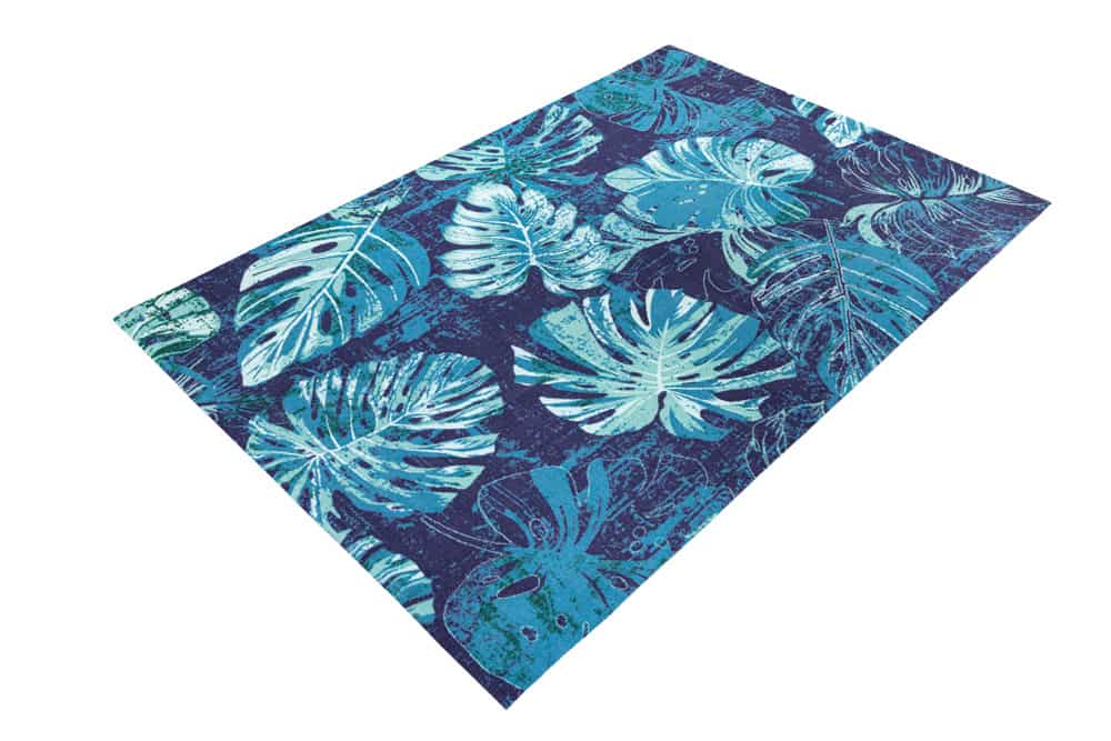 In- und Outdoor Teppich LEAF 240x160cm blau grün Blatt-Design wetterfest